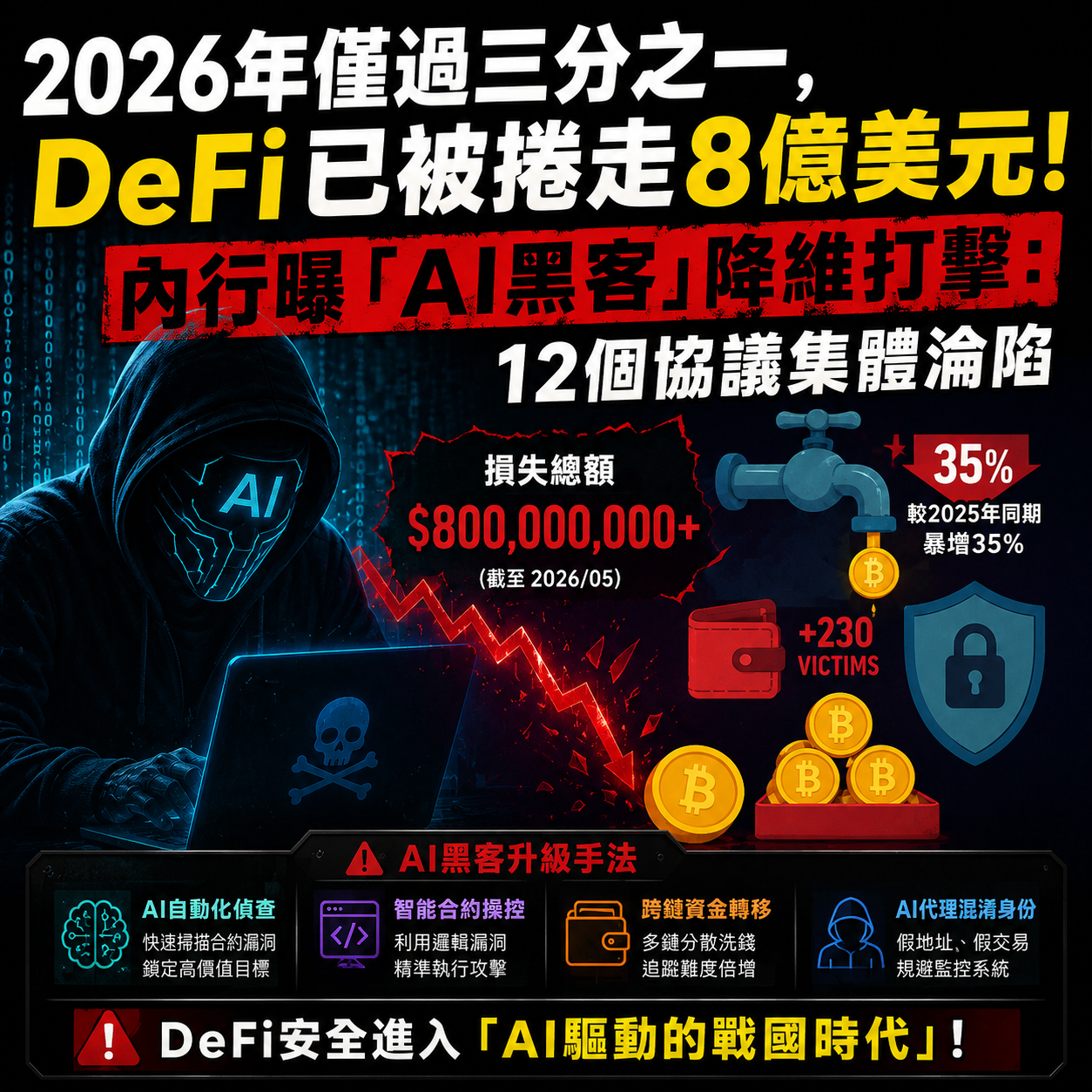2026年僅過三分之一，DeFi已被捲走8億美元！內行曝「AI黑客」降維打擊：12個協議集體淪陷－圖片1
