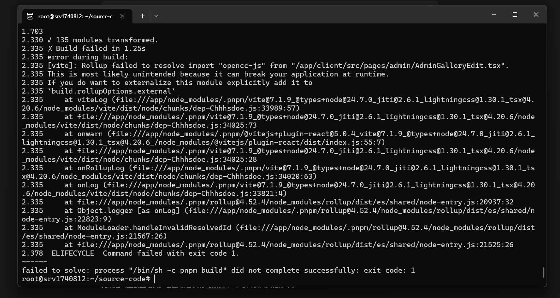 Docker 建置網站時出現 opencc-js 依賴缺失錯誤