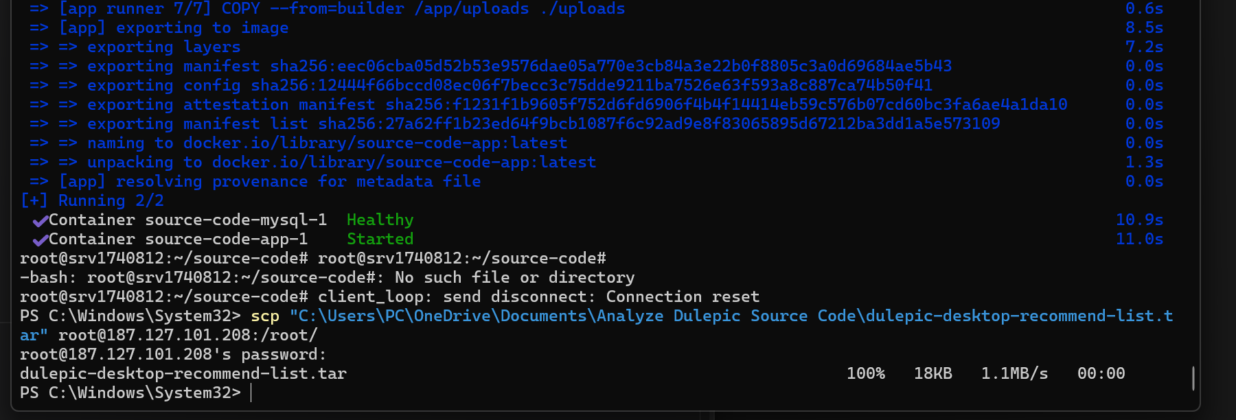 在本機 PowerShell 使用 SCP 將網站更新包上傳到 VPS