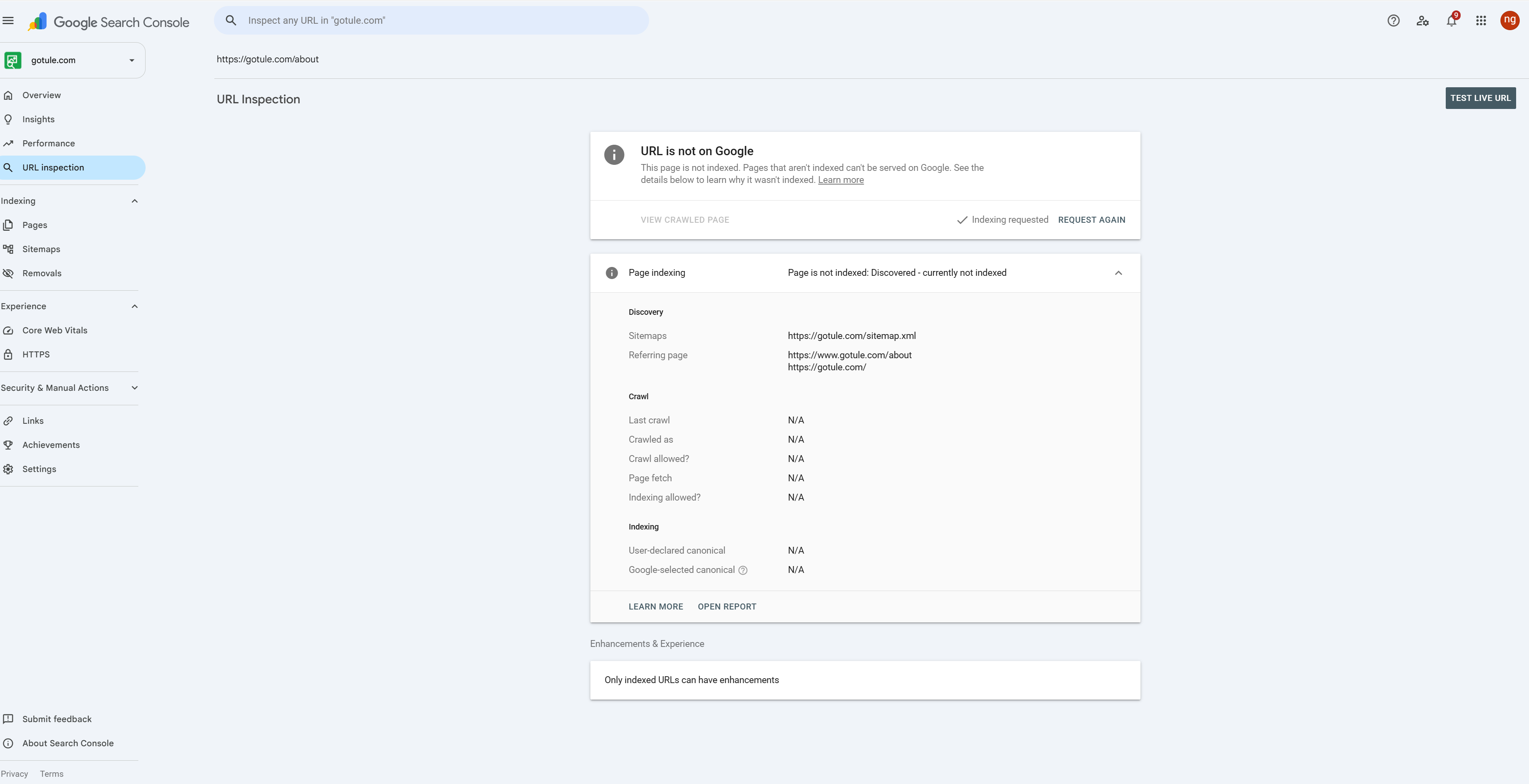 Google Search Console 顯示關於我們頁面已發現但暫未收錄